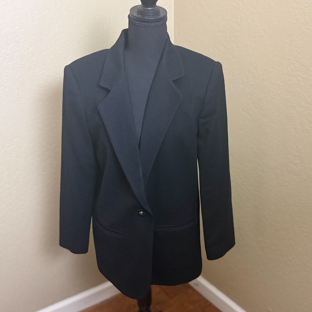 Prophecy Petite Black 100% Wool Blazer Jacket Womens 8P One Button